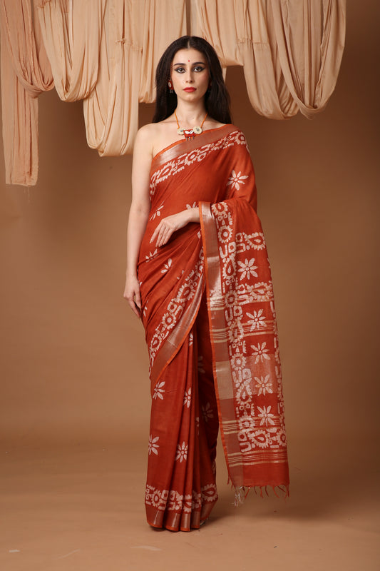 Bongsutra Saree- Bengali Linen Saree with Chapa Work
