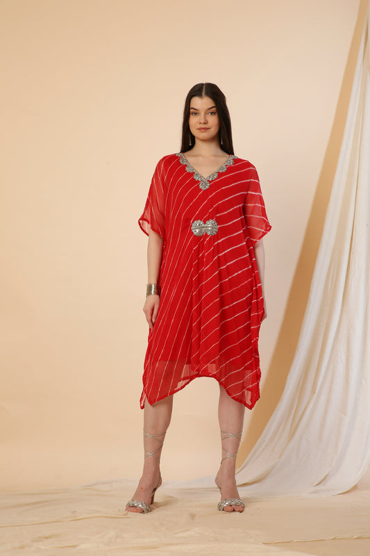 Pure Chiffon Kaftan Dress Red