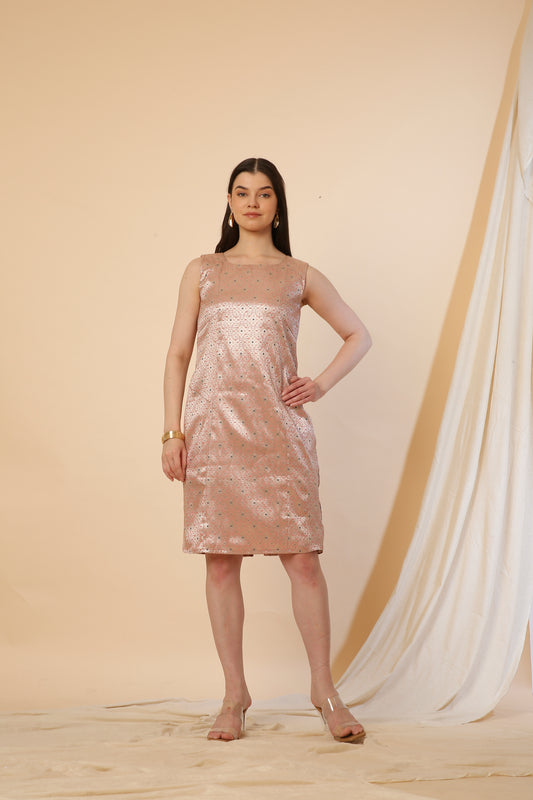 Peach Indo-Western Banarasi  Silk Bodycon Dress