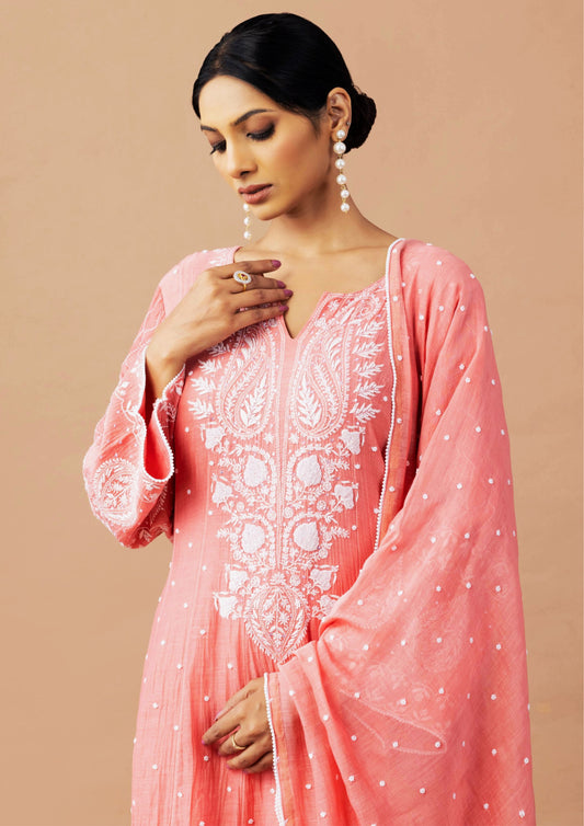 Premium Terracotta Chikankari Anarkali Set By SUTARA