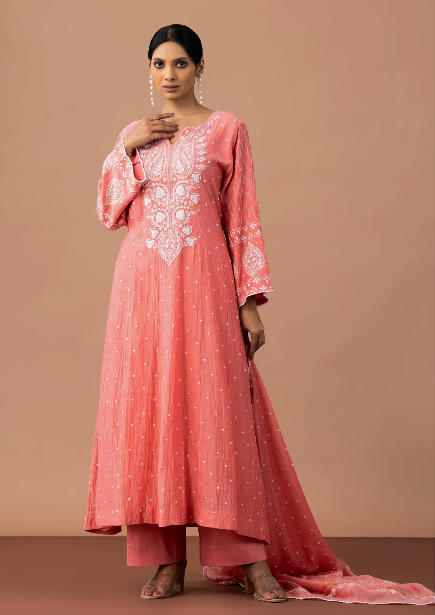 Premium Terracotta Chikankari Anarkali Set By SUTARA