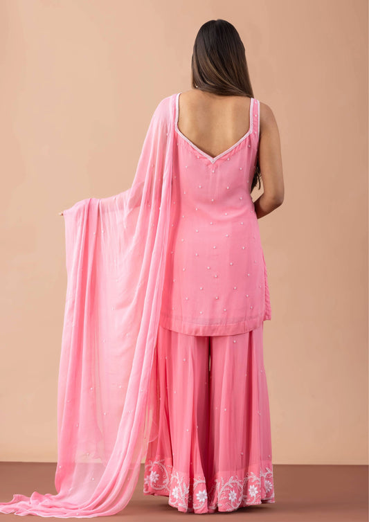 MOTI DHAGA  GEORGETTE SHARARA SET