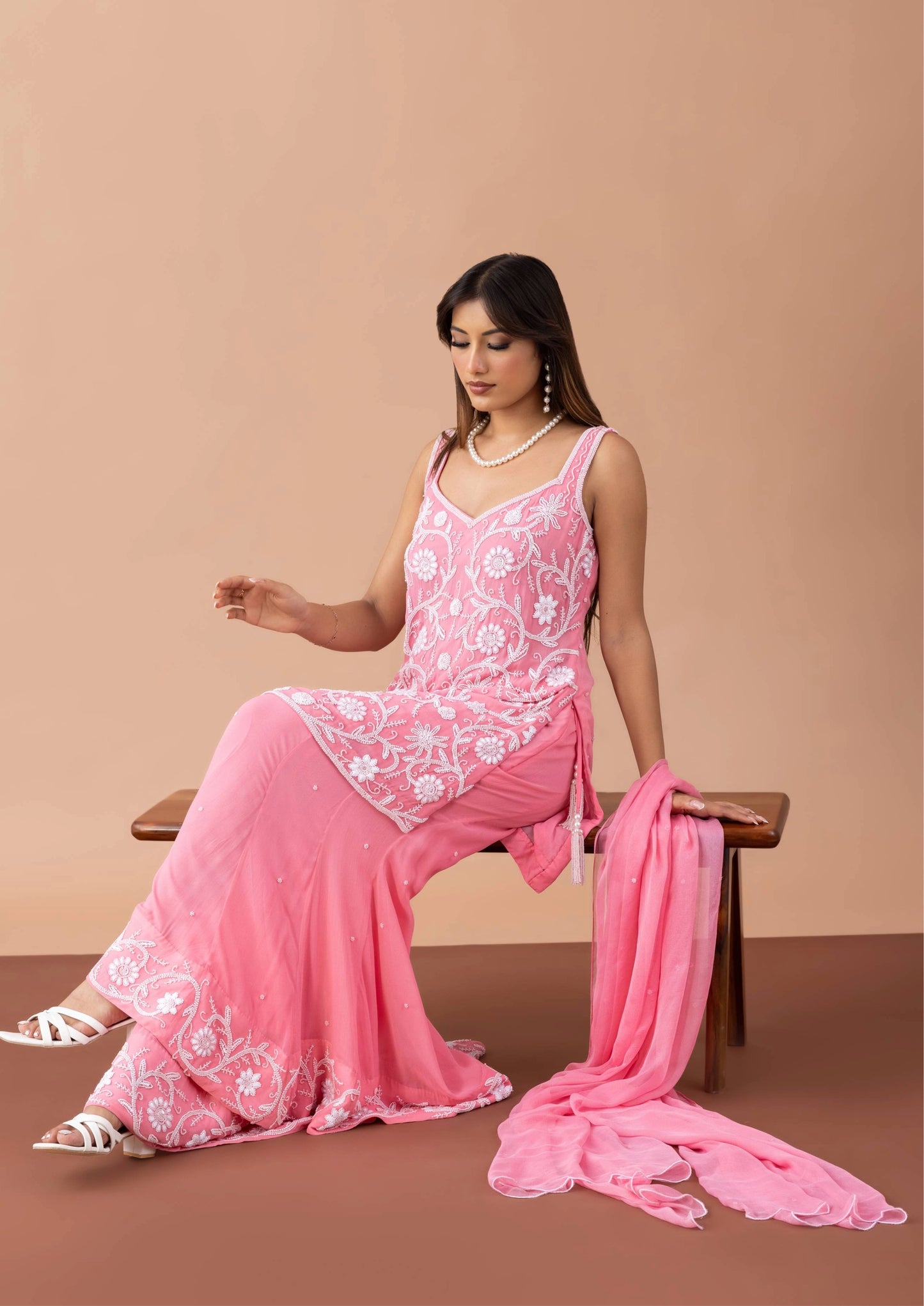 MOTI DHAGA  GEORGETTE SHARARA SET