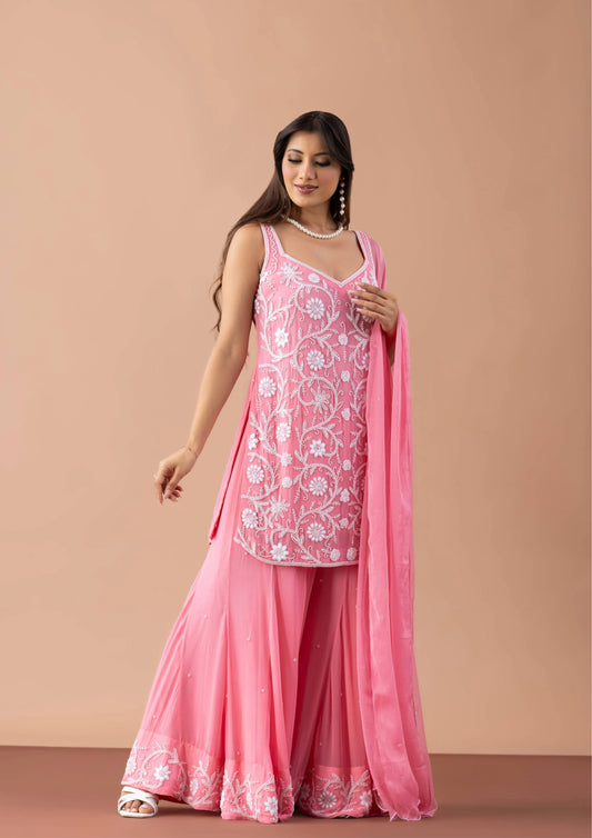 MOTI DHAGA  GEORGETTE SHARARA SET