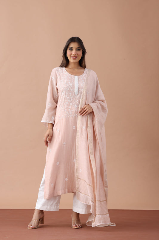 Almond Beige Chikankari Suit Set By SUTARA