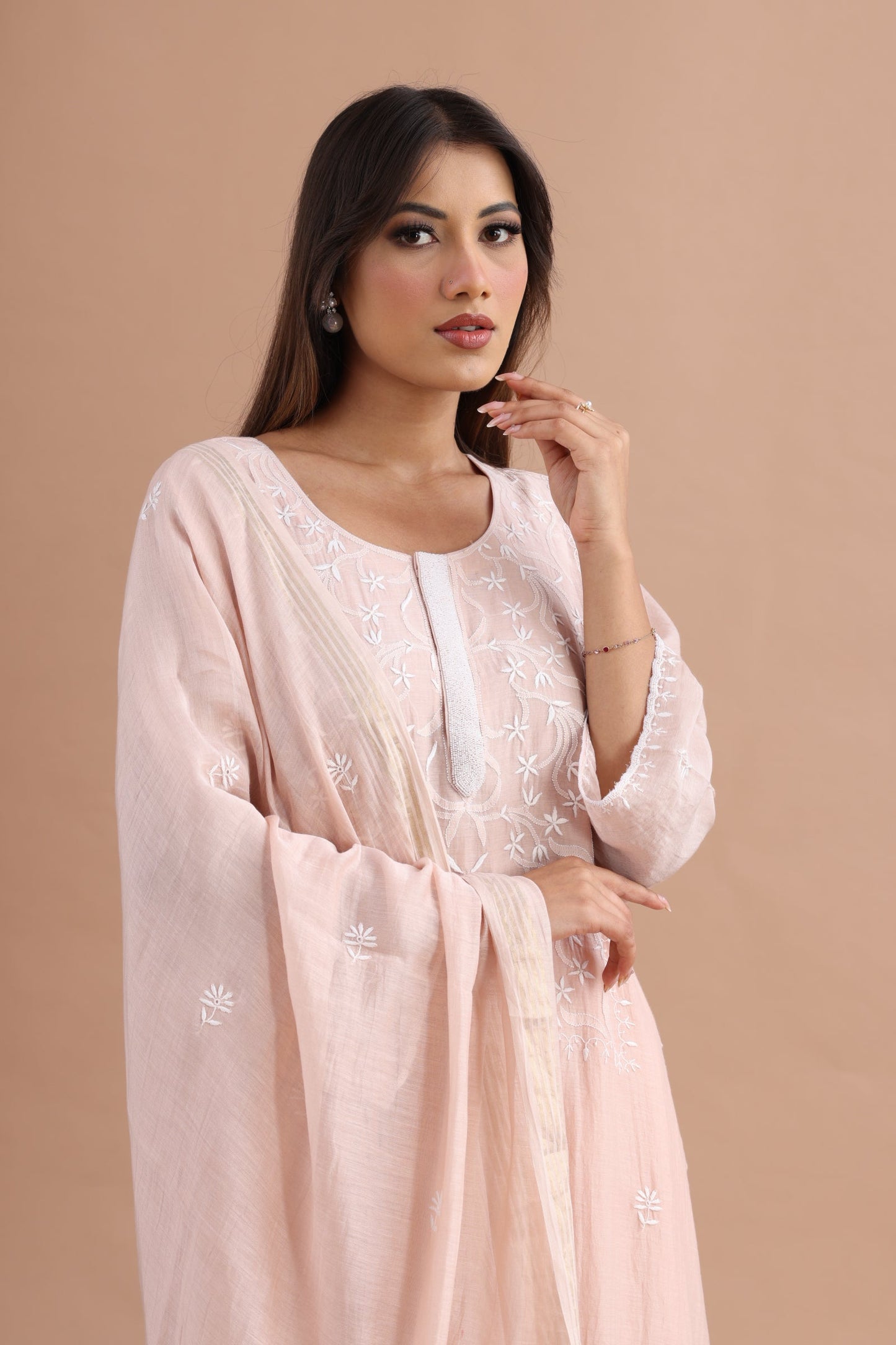 Almond Beige Chikankari Suit Set By SUTARA