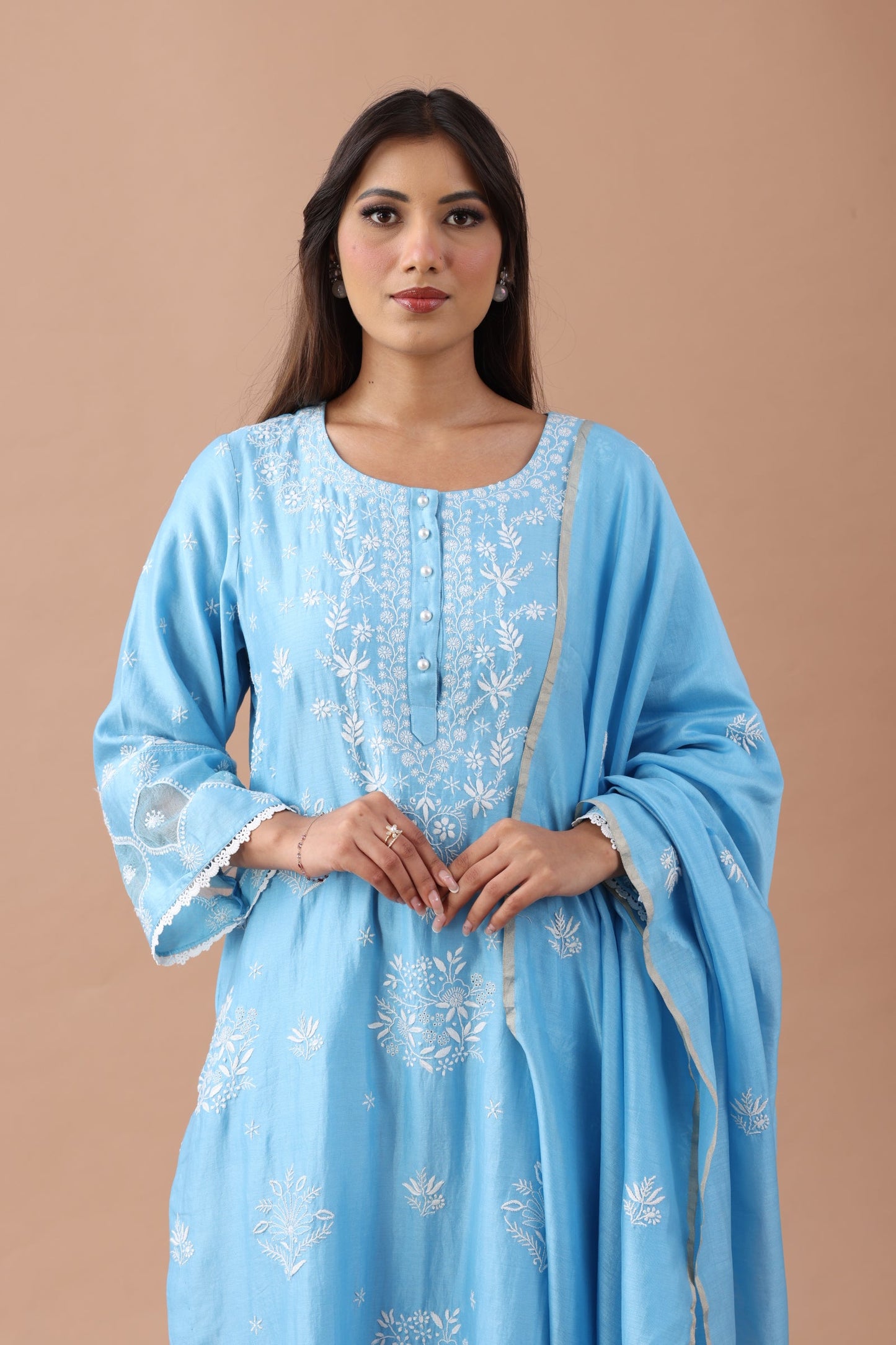 Sky Blue Chikankari Suit Set By SUTARA