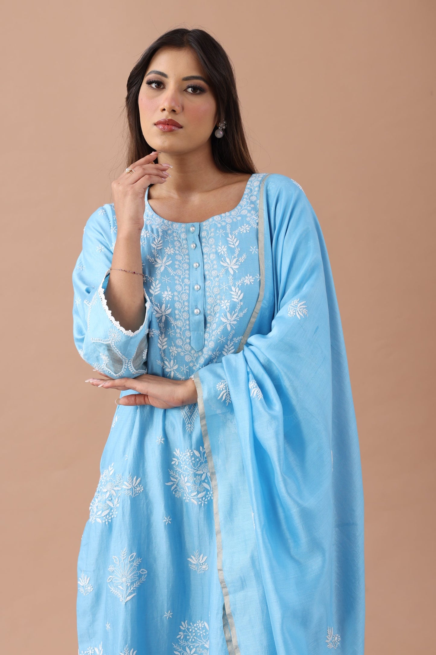 Sky Blue Chikankari Suit Set By SUTARA