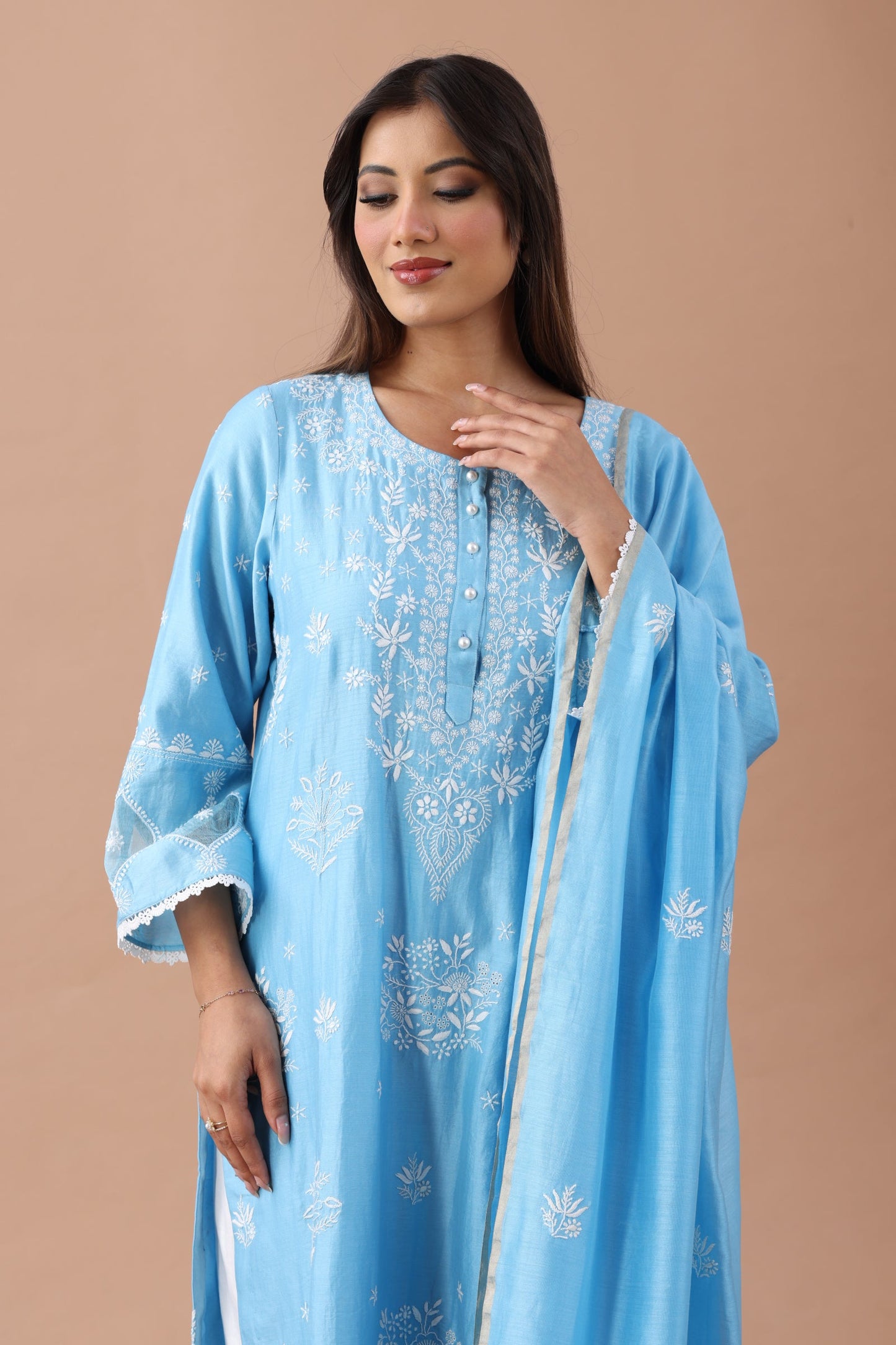 Sky Blue Chikankari Suit Set By SUTARA