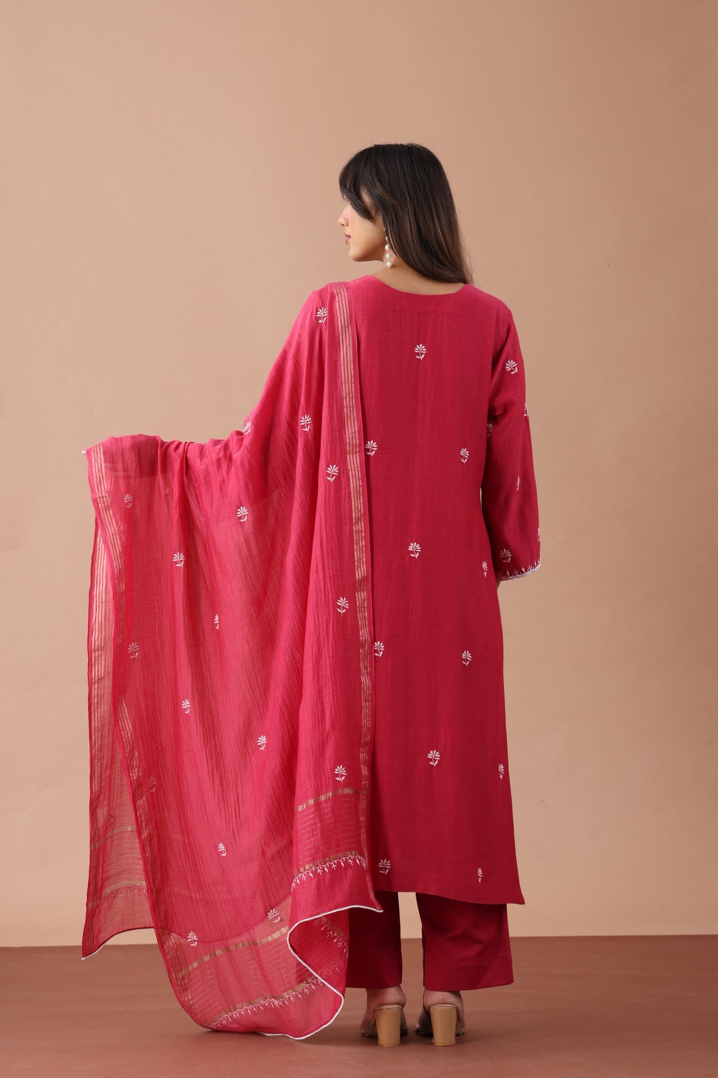 Dark Raspberry Chikankari Suit Set By SUTARA