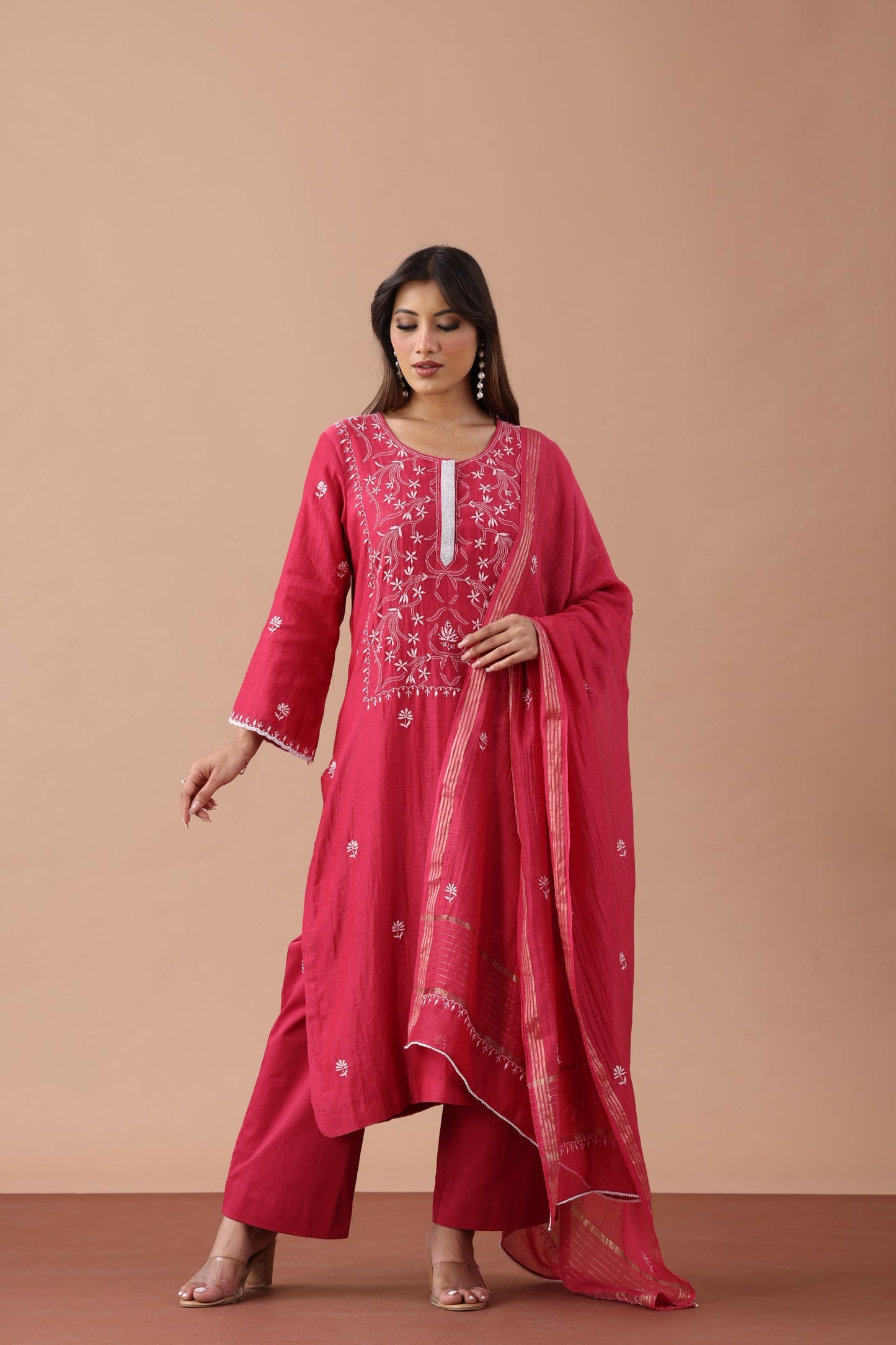 Dark Raspberry Chikankari Suit Set By SUTARA