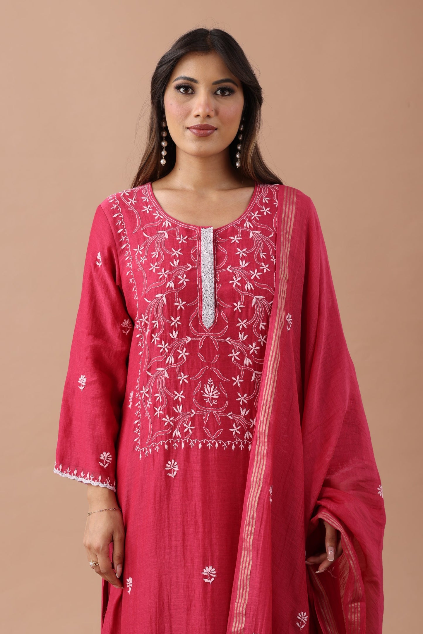 Dark Raspberry Chikankari Suit Set By SUTARA