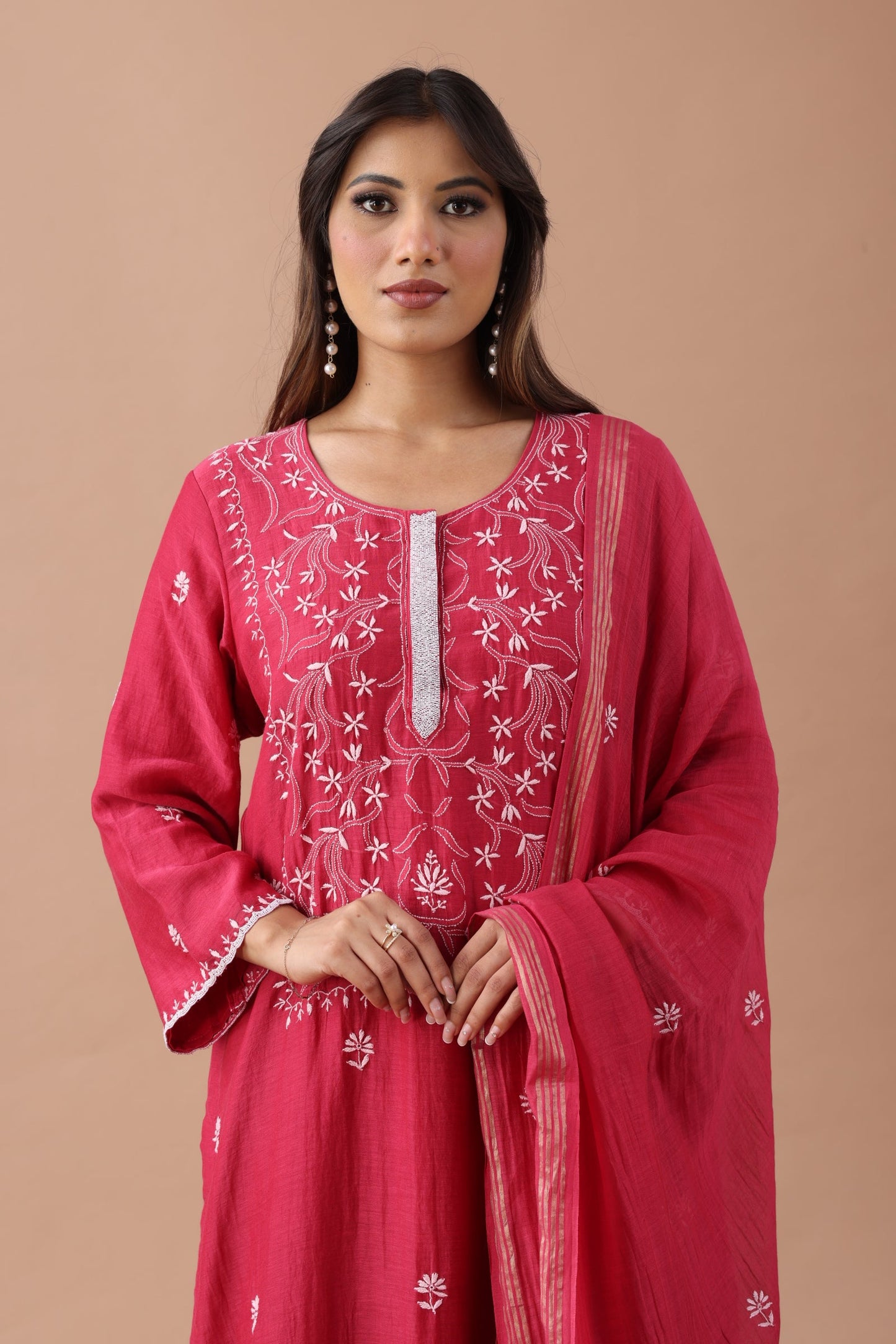 Dark Raspberry Chikankari Suit Set By SUTARA