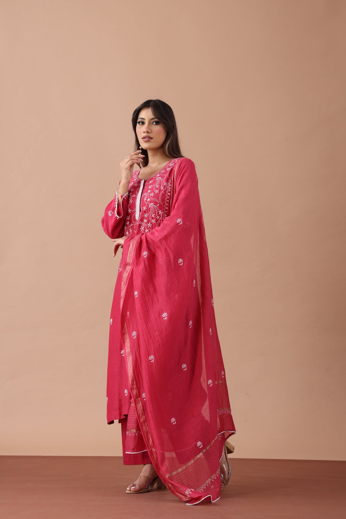 Dark Raspberry Chikankari Suit Set By SUTARA