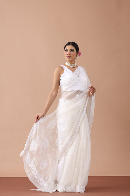 Chandani  Pure Organza Silk Chikankari Saree