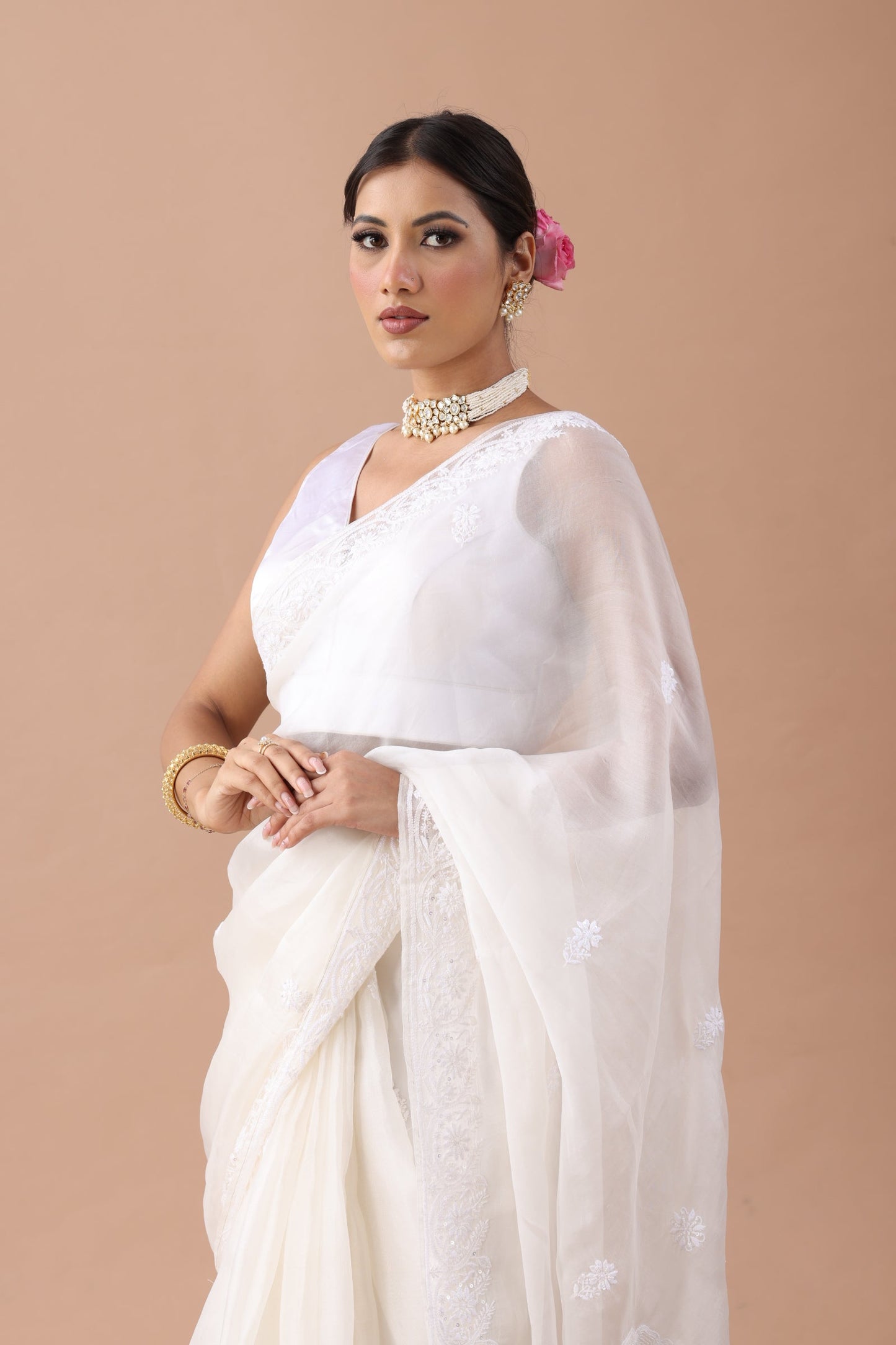 Chandani  Pure Organza Silk Chikankari Saree
