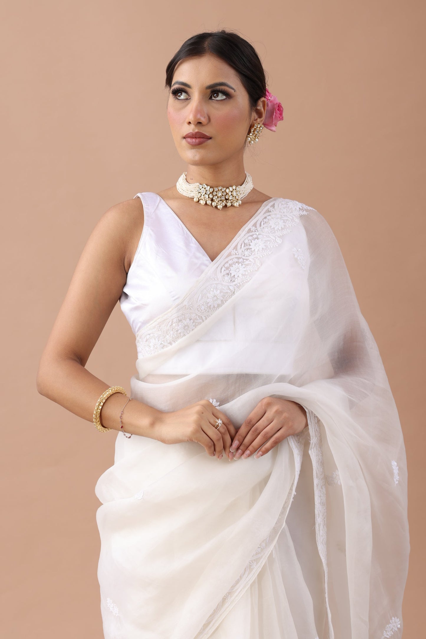 Chandani  Pure Organza Silk Chikankari Saree